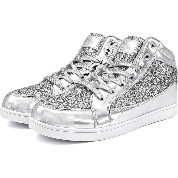 Igxx Men Silver High Top Bling Glitter Party Disco Retro Metallic Gold Sneakers - Picture 3 of 6